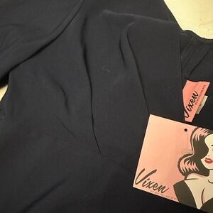 Vixen blouse navy v-neck cropped balloon sleeve